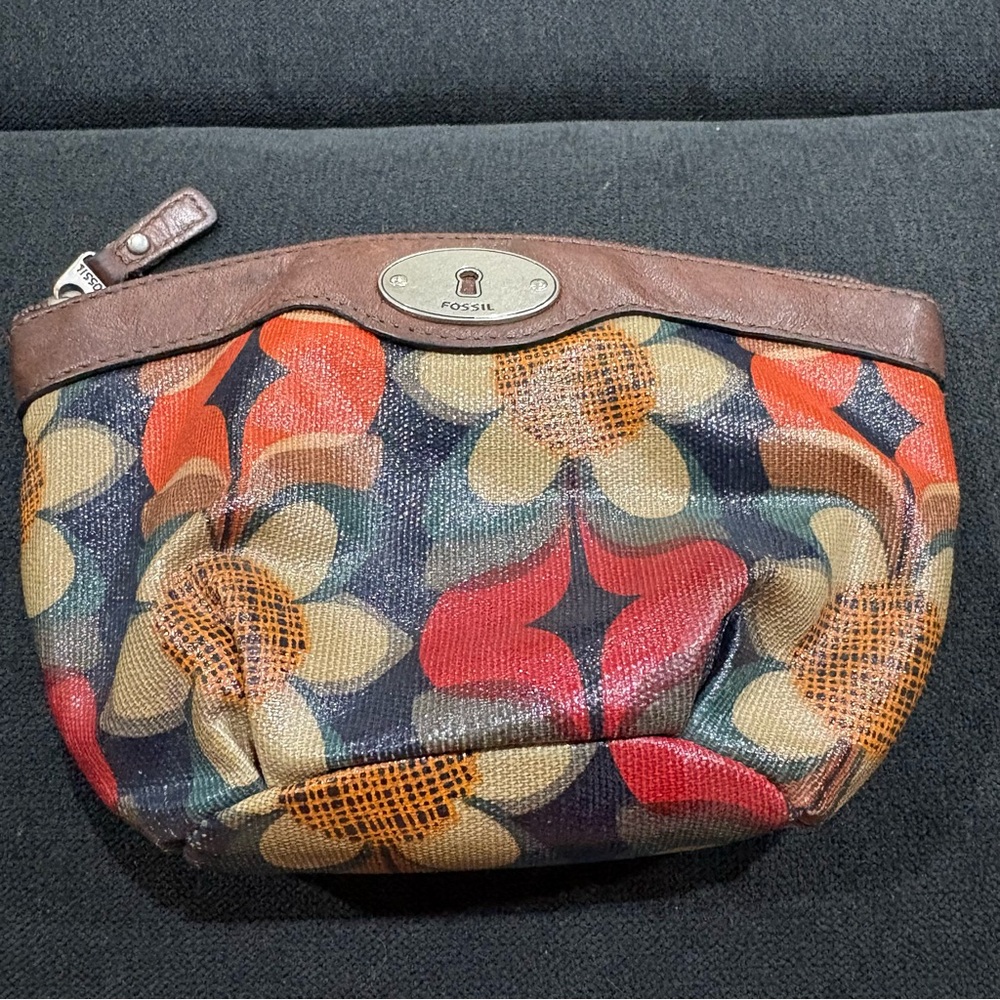 Fossil Key Per Floral Zip Pouch Coin Purse Cosmetic Bag